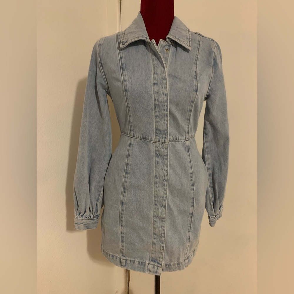 Blue jean mini snap front king sleeve dress